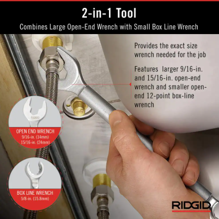 RIDGID- One Stop Wrench for Angle Stops, Straight Stops, and Compression Couplings, 2-in-1 Plumbing Wrench for Common Nut Sizes