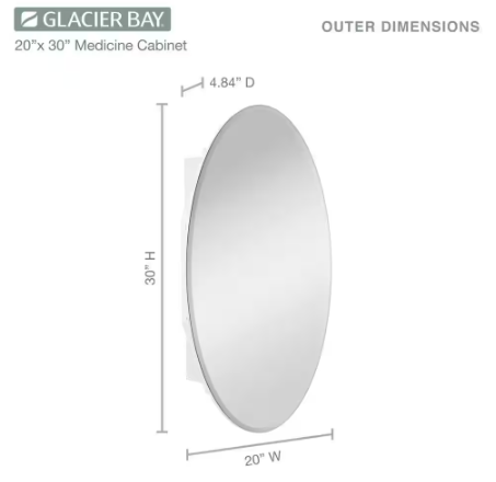 Glacier Bay- 20 in. x 30 in. Frameless Recessed or Surface-Mount Bathroom Medicine Cabinet with Beveled Mirror, White