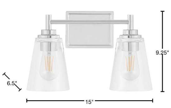 Hampton Bay- Wakefield 15 in. 2-Light Chrome Modern Vanity with Clear Glass Shades