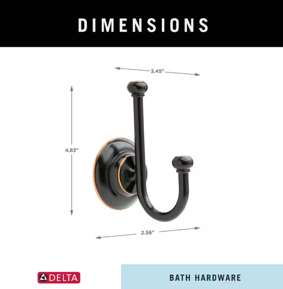 Delta- Porter Wall Mount Double Towel Hook Bath Hardware Accessory in Oil Rubbed Bronze