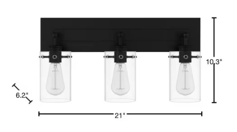 Hampthttps://www.homedepot.com/p/Hampton-Bay-Regan-21-in-3-Light-Matte-Black-Bathroom-Vanity-Light-with-Clear-Glass-Shades-DSHD19574V2/316719920on Bay Regan 21 in. 3-Light Matte Black Bathroom Vanity Light with Clear Glass Shades DSHD19574V2