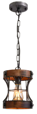 ANTOINE Black 1-Light Modern Farmhouse Kitchen Island Pendant Lighting Wood Pendant Light with Wood Shade HD-123-002
