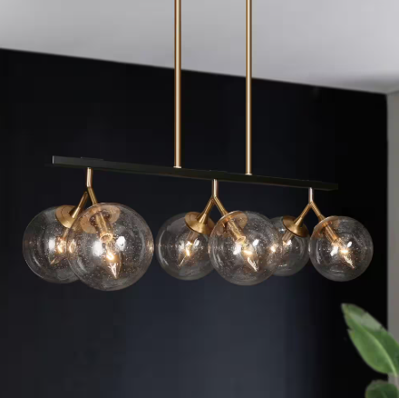 Uolfin Farmhouse Black Kitchen Chandelier, 28.5 in. 6-Light Mid-Century Modern Plated Gold Dining Room Island Globe Chandelier 07YVVFHD243452E