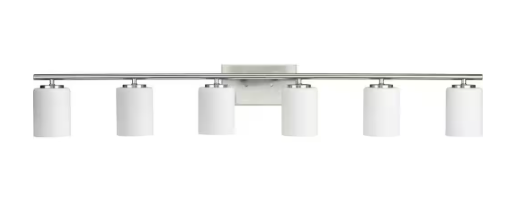 Progress Lighting Replay Collection 48 in. 6-Light Brushed Nickel Vanity Light with Etched White Glass Shades Modern Bath for Bathroom P300385-009