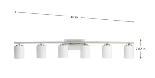 Progress Lighting Replay Collection 48 in. 6-Light Brushed Nickel Vanity Light with Etched White Glass Shades Modern Bath for Bathroom P300385-009