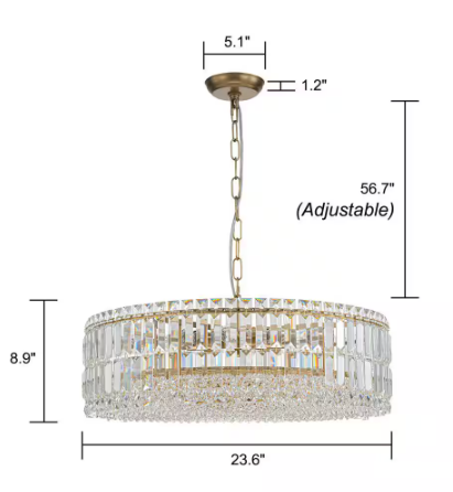 EDISLIVE Orillia Modern 8-Light Gold Round Glass Crystal Chandelier for Kitchen Island Dinning Table Living Room 81010000048768