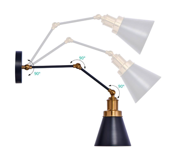 Hampton Bay- 1-Light Black and Gold Plug-In or Hardwired Swing Arm Wall Lamp Wall Lamp with 6 ft. Fabric Cord