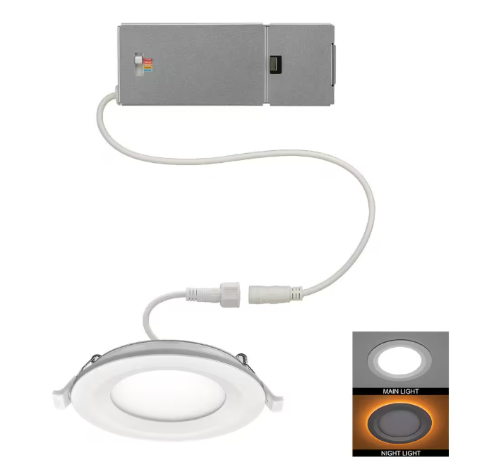 Commercial Electric- 4 in. Canless Adjustable CCT Integrated LED Recessed Light Trim with Night Light 650 Lumens New Construction Remodel