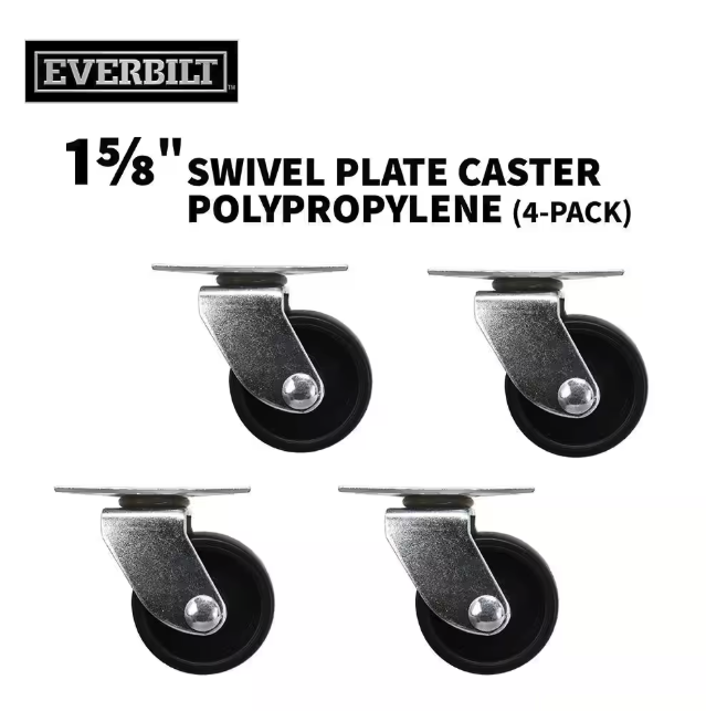 Everbilt- 1-5/8 in. Black Plastic and Steel Swivel Plate Caster with 50 lb. Load Rating (4-Pack)