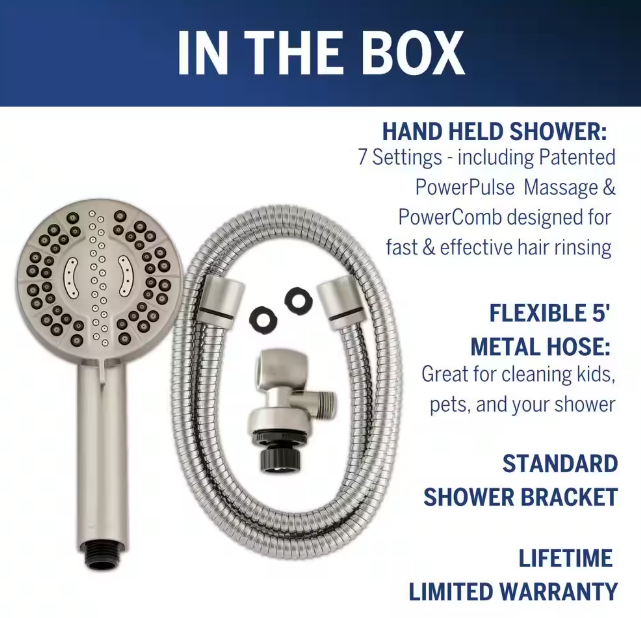 Waterpik 7-Spray Patterns with 1.8 GPM 4 in. Wall Mount Adjustable Handheld Shower Head in Brushed Nickel XPC-769ME