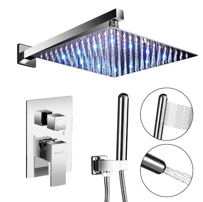 ELLO&ALLO 2-Handle 2-Spray of Rain LED 10 in. Shower Head System Shower Faucet and Handheld Shower Kit in Chrome (Valve Included) ES-C-L5150