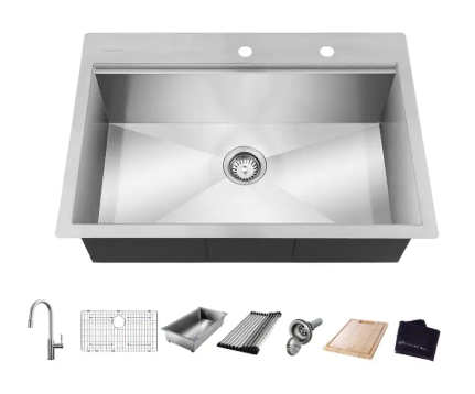 Zero Radius 30 in. Drop-In Single Bowl 18 Gauge Stainless Steel Workstation Kitchen Sink with Pull-Down Faucet