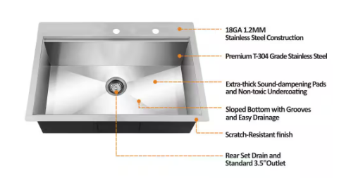 Zero Radius 30 in. Drop-In Single Bowl 18 Gauge Stainless Steel Workstation Kitchen Sink with Pull-Down Faucet