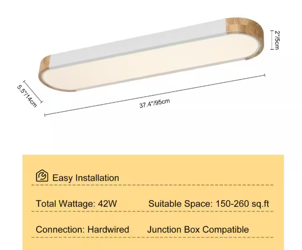 HUOKU Lumin 38 in. 1-Light White Integrated LED Flush Mount Minimalist Long Oval Ceiling Light PD1046021