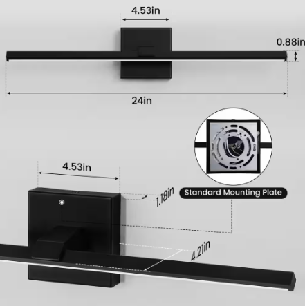 KAISITE 24 in. 1-Light Modern Matte Black LED Vanity Light Bar Dimmable Wall Sconce Bathroom Light Fixture with 3500K Warm Light 8096WL-24BK