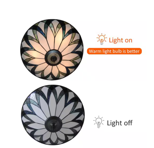 OUKANING 18 in. 3-Light Retro Elegant Stained Glass Flush Mount Ceiling Light KBUCNW8PN1-1