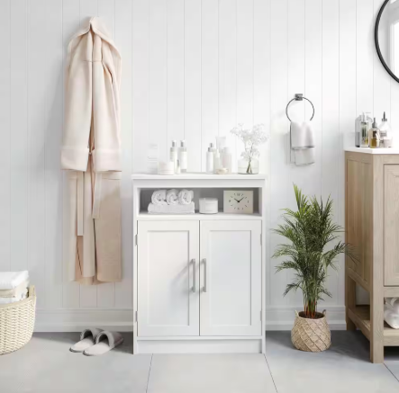 Carnegy Avenue Vega 24 in. W x 12 in. D x 32 in. H Engineered Wood Linen Freestanding Linen Cabinet in White CGA-FS-531786-WH-HD