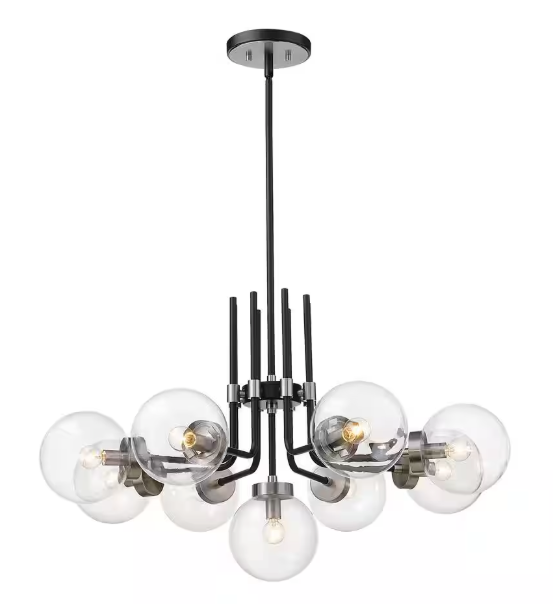 Unbranded Parsons 9-Light Matte Black Plus Brushed Nickel Chandelier with Glass Shade 477-9MB-BN