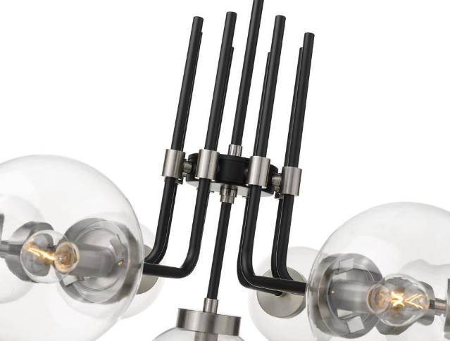 Unbranded Parsons 9-Light Matte Black Plus Brushed Nickel Chandelier with Glass Shade 477-9MB-BN