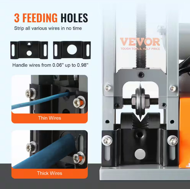 VEVOR Automatic Wire Stripping Machine 0.06in. to 0.98in. Electric Motorized Cable Stripper Peeler 180W 60 ft./min for Copper