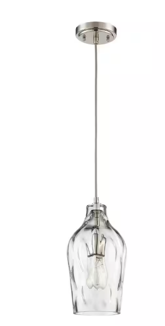 CRAFTMADE Pendant 60-Watt 1-Light Brushed Nickel Finish Dining/Kitchen Island Mini Pendant with Hammered Glass, No Bulb Included 647881174804