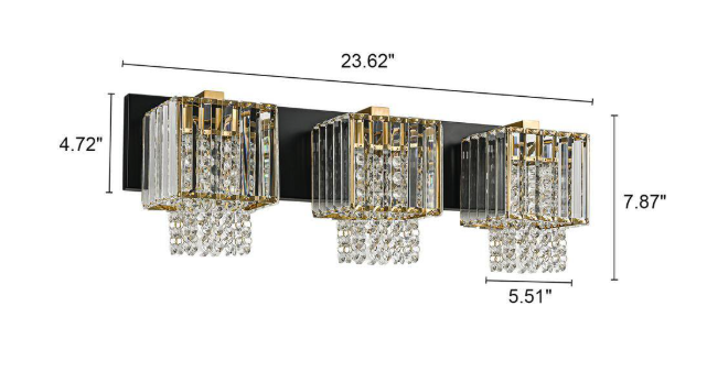 LLHZSY Schonbek 23.62 in. 3-Light Modern Black and Gold Crystal Vanity Light for Bathroom with Crystal Beads 81010000058278