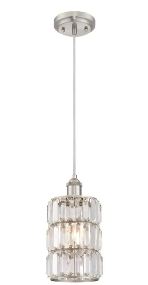 Westinghouse- Sophie 1-Light Brushed Nickel Mini Pendant with Crystal Prism Shade