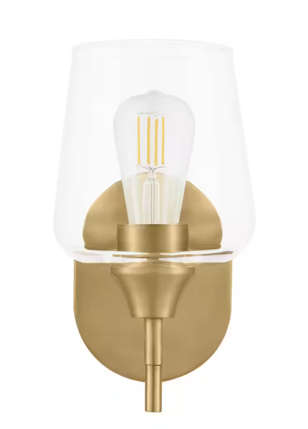 Hampton Bay- Pavlen 5.5 in. 1-Light Antique Brass Sconce with Clear Glass Shade