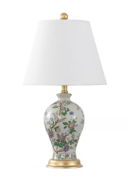 JONATHAN Y Grace 24 in. Multi/Brass Floral Table Lamp JYL3009A