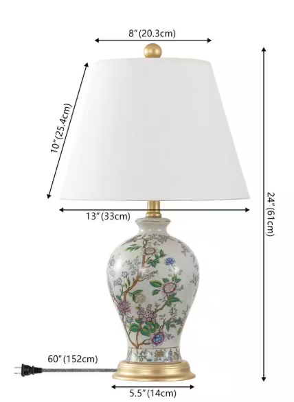 JONATHAN Y Grace 24 in. Multi/Brass Floral Table Lamp JYL3009A