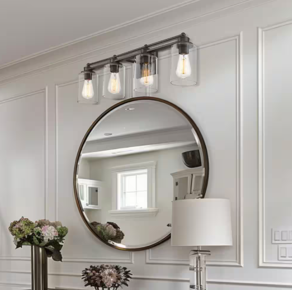 JAZAVA Farmhouse 31.7 in. 4-Light Oil-Rubbed Bronze Bathroom Vanity Light with Clear Glass Shades HD5HLT63B-4WORB