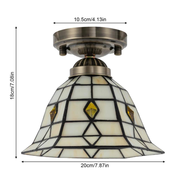 OUKANING 7.87 in. 1-Light Copper Vintage Semi-Flush Mount Ceiling Light with Beige Glass Shade for Hallways, No Bulbs Included JZUCE9-001100NS