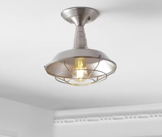 JONATHAN Y Gabe Brushed Nickel 10.2 in. Metal LED Semi-Flushmount JYL9517B