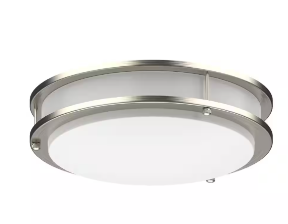 DYMOND 10 in. Modern Double Ring Selectable LED Flush Mount Ceiling Light Fixture Brushed Nickel For Kitchen Bedroom Laundry DR10BNSCD1