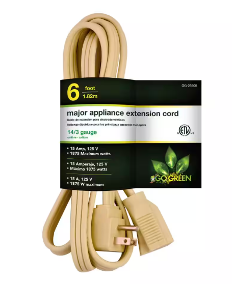 GoGreen Power 6 ft. 14/3 SPT A/C Extension Cord, Beige GG-25606