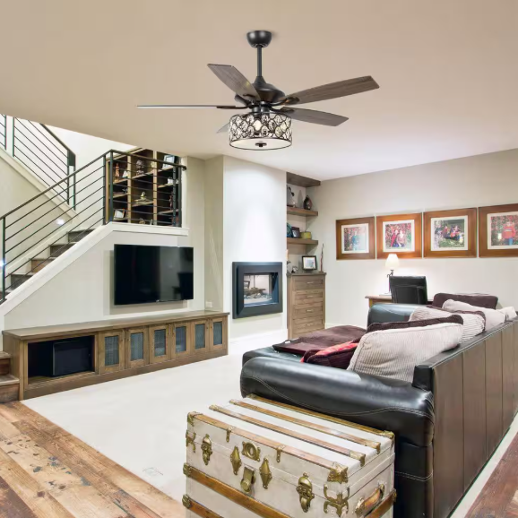 Matrix decor 52 in. Indoor Matte Black Crystal Chandelier Ceiling Fan with Light and Remote Control MDF6217BK110V