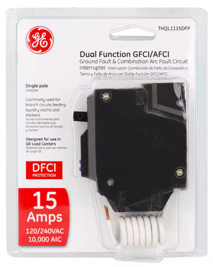 GE Q-Line 15 Amp Single-Pole Dual Function Arc Fault/GFCI Breaker THQL1115DFP