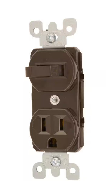 Leviton 15 Amp 125 V Single Combination Switch and Outlet/Receptacle, Brown (1-Pack) 5225 5225
