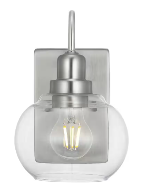 Home Decorators Collection- Halyn 4.5 in. 1-Light Brushed Nickel Indoor Wall Sconce with Clear Glass Shade