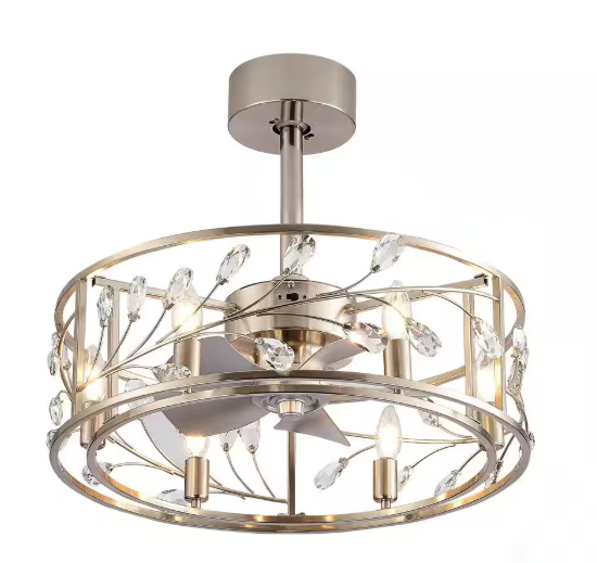 Breezary Blooming 20 in. Indoor Satin Nickel Crystal Ceiling Fan with Remote Control and Light Kit Included 23001-SN
