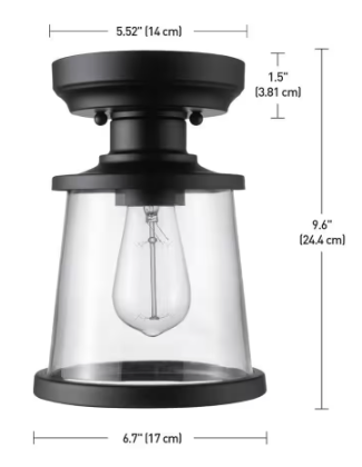 Globe Electric Charlie 6.7 in. 1-Light Matte Black Indoor Outdoor Flush Mount Ceiling Light with Clear Glass Shade 60406