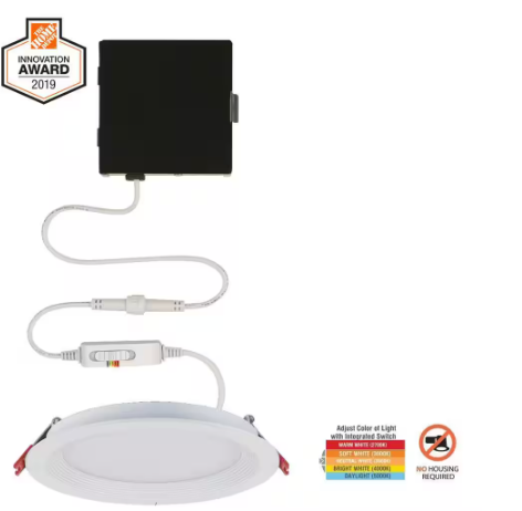 Commercial Electric Slim Baffle Integrated LED 4 in Round Adj Color Temp Canless Recessed Light for Kitchen Bath Living rooms, White