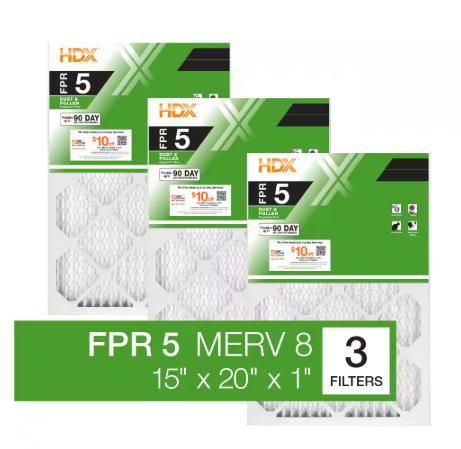 HDX 15 in. x 20 in. x 1 in. Standard Pleated Air Filter FPR 5, MERV 8 (3-Pack) HDX3P5-011520