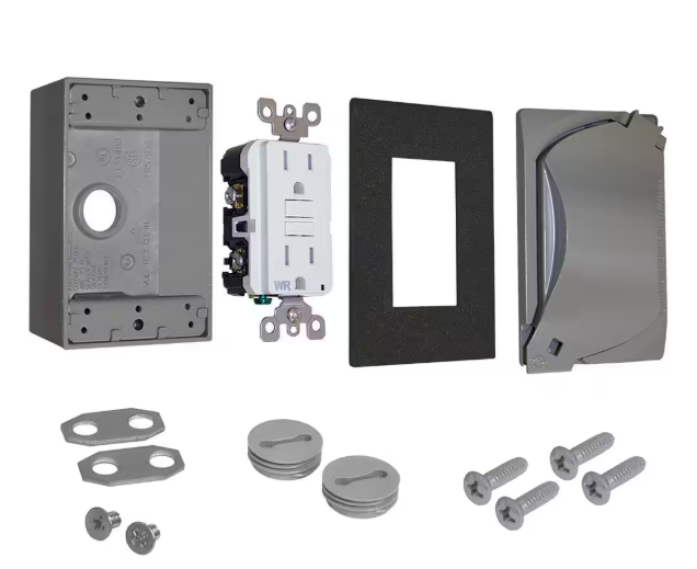Commercial Electric- 1-Gang Metal Weatherproof GFCI Receptacle Kit, Gray