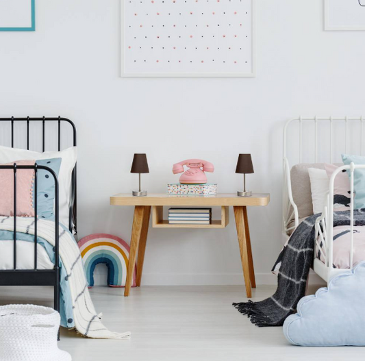 10.5 in. Iconic Duo Mini Sand Nickel Table Lamp 2-Pack Set, for End Tables, Nightstands, Offices, Brown Shades