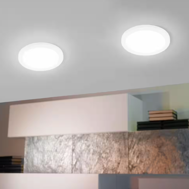 Eglo Trago 8.86 in. W x 0.51 in. H White Integrated LED Flush Mount Ceiling Light with White Acrylic Shade 203646A
