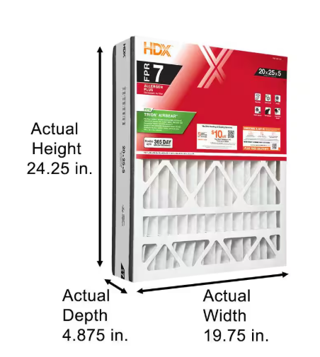 HDX 20 in. x 25 in. x 5 in. Trion AirBear Replacement Pleated Air Filter FPR 7, MERV 11 HDX-AB2025-11-3