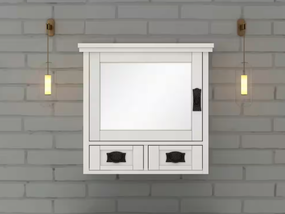 Home Decorators Collection Artisan 23.5 in. W x 22.75 in. H Rectangular Wood Framed Wall Bathroom Vanity Mirror in White MD-M1751