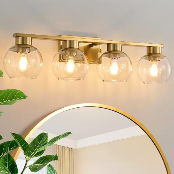 Deyidn 29.53 in. 4-Light Gold Bathroom Vanity Light with Clear Glass Shades, Bulbs not Included