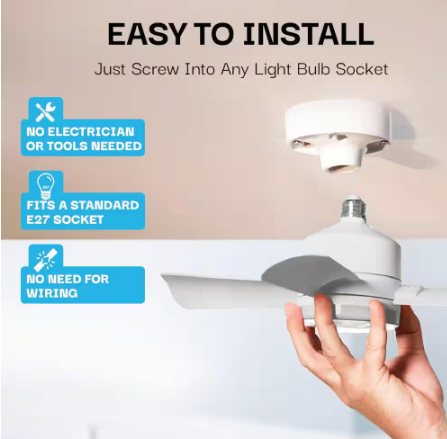 Bell + Howell Socket Fan 15.7 in. Indoor White Socket Ceiling Warm Light Fan with Remote 9965